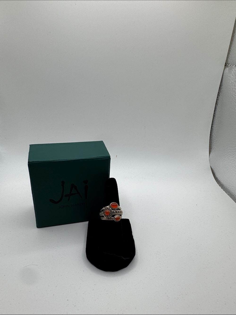JAI Coral Stone Sterling Silver Statement Ring - Orange